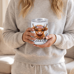 Personalized Highland Cow & Birth Flower 12 oz Wine Tumbler with Name Daily Use Birthday Anniversary Gift for Highland Cow Lovers Women