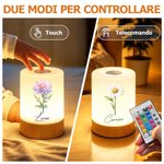Luce notturna ricaricabile personalizzata con fiore di nascita e nome, intensità regolabile a touch - Regalo per bambini