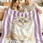 Personalized Watercolor Pet Stripe Soft Throw Blanket with Name and Photo Home Decor Birthday Gift for Pet Owners Lovers