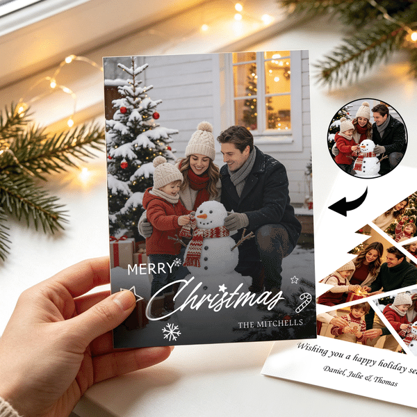 Personalised Christmas Tree Photos Collage Greeting Card with Text and Envelope Christmas New Year Gift for Family Friends