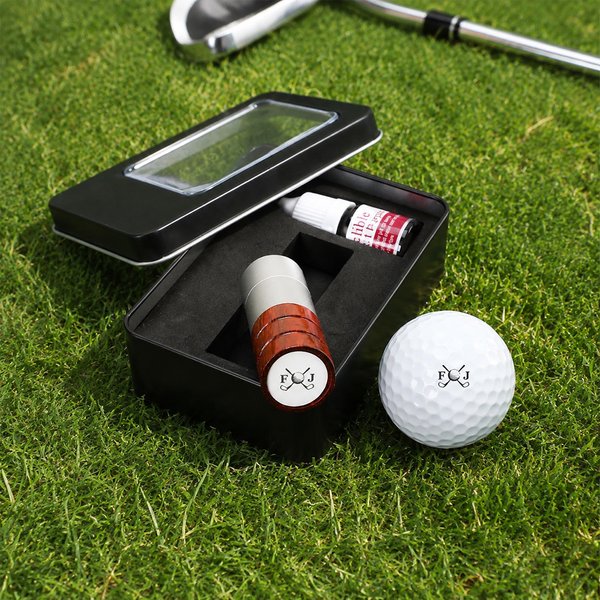 Personalized Golf Elements Initial Design Golf Ball Stamp with Name and Tin Storage Box Golf Accessory Birthday Gift for Golf Lover Player