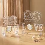Personalized Romantic Heart-Shaped Turn Back the Clock Acrylic Plaque with Detachable Clock and Stand Wedding Anniversary Gift for Couple