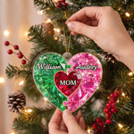 Personalised Heart Shape Coloured Gemstone Texture Puzzle Acrylic Christmas Ornament with Title and Name Tree Decor Christmas Gift for Family Friend