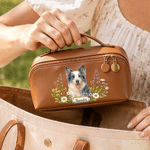 Personalized Watercolor Pet Photo Garland PU Leather Makeup Bag with Name Travel Birthday Gift for Mom Sister Bride Bridesmaid