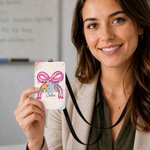 Personalised Coquette Bow Coloured Pencil Style Name ID Card Badge Holder Daily Use Teacher's Day Appreciation Gift for Teachers