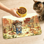 Personalized Western Cowboy Style Pet Photo PU Leather Food Mat with Name and Text Pet Supplies Birthday Gift for Pet Lovers Owners
