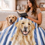 Personalized Watercolor Pet Stripe Soft Throw Blanket with Name and Photo Home Decor Birthday Gift for Pet Owners Lovers