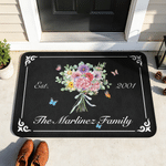Personalised 1-8 Birth Flowers Bouquet Butterfly Anti-Slip Door Mat with Text  Home Decor Birthday Housewarming Gift for Family Parent