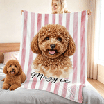 Personalized Watercolor Pet Stripe Soft Throw Blanket with Name and Photo Home Decor Birthday Gift for Pet Owners Lovers