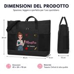 Borsa tote in tessuto Oxford personalizzata con testo e personaggio, tasche a rete, capiente e resistente all'acqua - Regalo per festa dell'insegnante