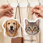Personalised Cartoon Style Faux Embroidery Pet Photo Plush Bag Charm Keyring Birthday Gift for Pet Lovers