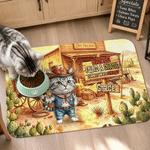 Personalized Western Cowboy Style Pet Photo PU Leather Food Mat with Name and Text Pet Supplies Birthday Gift for Pet Lovers Owners