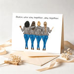 Personalized 2-4 Cartoon Characters Back View Greeting Card with Title & Message Bachelorette Party Birthday Gift for Sisters Besties