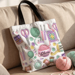 Personalized 3D-Style Artwork Knitted Crochet Patterns Large Capacity Tote Bag with Name Christmas Birthday Gift for Knitting Lover Grandma