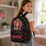 Gepersonaliseerde rugzak met sterrenprint, cartoonfoto en woordwolk – Ruime kinderrugzak met naam – Cadeau voor het nieuwe schooljaar en verjaardagen voor jongens en meisjes