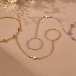 Personalized Cross Birthstone Bracelet Dainty Chain Jewellery Wedding Birthday Gift for Women Christians