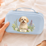 Personalized Watercolor Pet Photo Garland PU Leather Makeup Bag with Name Travel Birthday Gift for Mom Sister Bride Bridesmaid