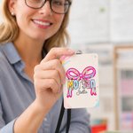 Personalised Coquette Bow Coloured Pencil Style Name ID Card Badge Holder Daily Use Teacher's Day Appreciation Gift for Teachers