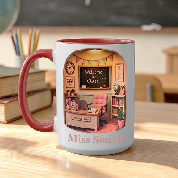 Personalized 3D-Effect Artwork Classroom Scene 11 oz 15 oz Ceramic Mug with Title & Surname Teacher's Day Appreciation Birthday Gift for Teachers