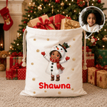 Personalized Christmas Themed Cartoon Character Canvas Drawstring Gift Bag with Photo and Name Christmas Party Gift for Boys Girls