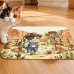 Personalized Western Cowboy Style Pet Photo PU Leather Food Mat with Name and Text Pet Supplies Birthday Gift for Pet Lovers Owners