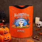 Personalised Halloween Cartoon Weird Skeleton Mummy Ghost LED Light Bucket Bag with Name Trick or Treat Halloween Party Gift for Girls Boys