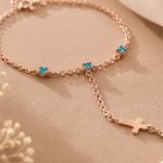 Personalized Cross Birthstone Bracelet Dainty Chain Jewellery Wedding Birthday Gift for Women Christians