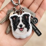 Personalised Cartoon Style Faux Embroidery Pet Photo Plush Bag Charm Keyring Birthday Gift for Pet Lovers