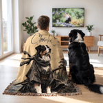 Personalized Watercolor Samurai Pet Photo Soft Tassel Throw Blanket with Name Home Decor Daily Use Birthday Gift for Pet Lovers