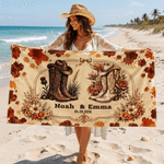 Personalised Cowboy Style Quick-Dry Beach Towel with Names and Date Summer Holiday Essential Anniversary Gift for Couple