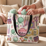 Personalized 3D-Style Artwork Knitted Crochet Patterns Large Capacity Tote Bag with Name Christmas Birthday Gift for Knitting Lover Grandma
