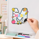Personalised Pencil Apple Teacher Theme Initial Whiteboard Magnet with Tltle and Surname School Classroom Supplies Back to School Gift for Teacher