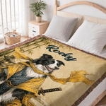 Personalized Watercolor Samurai Pet Photo Soft Tassel Throw Blanket with Name Home Decor Daily Use Birthday Gift for Pet Lovers