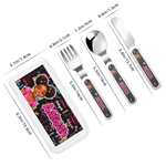 Personalized Word Cloud Cartoon Character Kid Fork Spoon Knife Cutlery Set with Case Photo and Name Back to School Birthday Gift for Kids