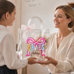 Personalised Coquette Bow Pencil Grid Name Design Transparent Gift Bag Back to School Teacher's Day Appreciation Gift for Teachers