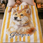 Personalized Watercolor Pet Stripe Soft Throw Blanket with Name and Photo Home Decor Birthday Gift for Pet Owners Lovers