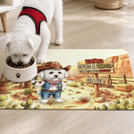 Personalized Western Cowboy Style Pet Photo PU Leather Food Mat with Name and Text Pet Supplies Birthday Gift for Pet Lovers Owners