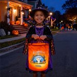 Personalised Halloween Cartoon Weird Skeleton Mummy Ghost LED Light Bucket Bag with Name Trick or Treat Halloween Party Gift for Girls Boys