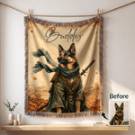 Personalized Watercolor Samurai Pet Photo Soft Tassel Throw Blanket with Name Home Decor Daily Use Birthday Gift for Pet Lovers