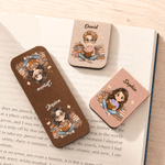 Personalized Cute Book-Reading Character Photo Magnetic PU Leather Bookmark Clip with Name Daily Reading Use Gift Birthday for Book Lovers