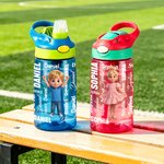 Personalized Cartoon Character BPA-Free Transparent or Insulated Water Bottle with Straw and Name Back to School Gift for Kids