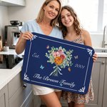 Personalised 1-8 Birth Flowers Bouquet Butterfly Anti-Slip Door Mat with Text  Home Decor Birthday Housewarming Gift for Family Parent