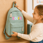Personalised Colourful Pencil-Shaped Letter Lightweight Corduroy Backpack with Name Graduation Back to School Reading Gift for Students Boys Girls