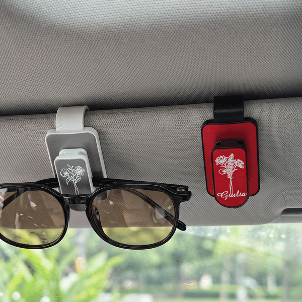 Personalized Multicolor Birth Flower Car Sunglasses Holder Sun Visor Clip with Name Birthday Anniversary New Car Gift for Car Owner