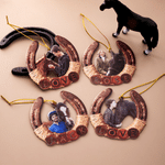 Adorno de acrílico con diseño personalizado de herradura y foto, muy bonito, con texto sobre un rancho de caballos; regalo de Navidad para propietarios de caballos