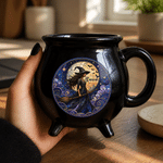 Tasse en céramique noire personnalisée « Moon Bat Fantasy Witch » avec prénom – Cadeau d'Halloween pour femmes et copines
