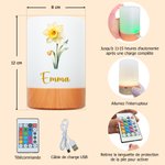 Veilleuse rechargeable personnalisée avec fleur de naissance et nom - Commande tactile et intensité réglable - Cadeau d'anniversaire pour femme
