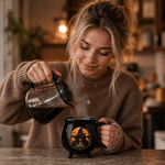 Tasse en céramique noire personnalisée « Moon Bat Fantasy Witch » avec prénom – Cadeau d'Halloween pour femmes et copines