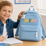 Personalised Colourful Pencil-Shaped Letter Lightweight Corduroy Backpack with Name Graduation Back to School Reading Gift for Students Boys Girls
