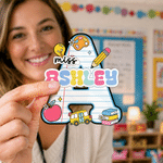 Personalised Pencil Apple Teacher Theme Initial Whiteboard Magnet with Tltle and Surname School Classroom Supplies Back to School Gift for Teacher